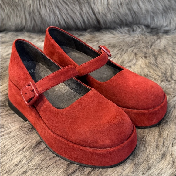 Camper Red Suede Platform Mary Janes Size 37 - Picture 8 of 8